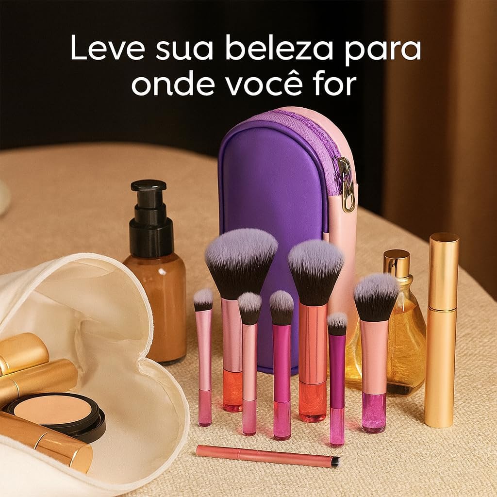 Kit 10 Pincéis de Maquiagem com Estojo Cerdas Sintéticas Macias, Portátil e Completo para Base, Pó, Blush, Corretivo e Sombras – Travel Size Ideal para Presente, Uso Diário e Adolescentes Kit 10 Pincéis de Maquiagem com Estojo Cerdas Sintéticas Macias, Portátil e Completo para Base, Pó, Blush, Corretivo e Sombras – Travel Size Ideal para Presente, Uso Diário e Adolescentes