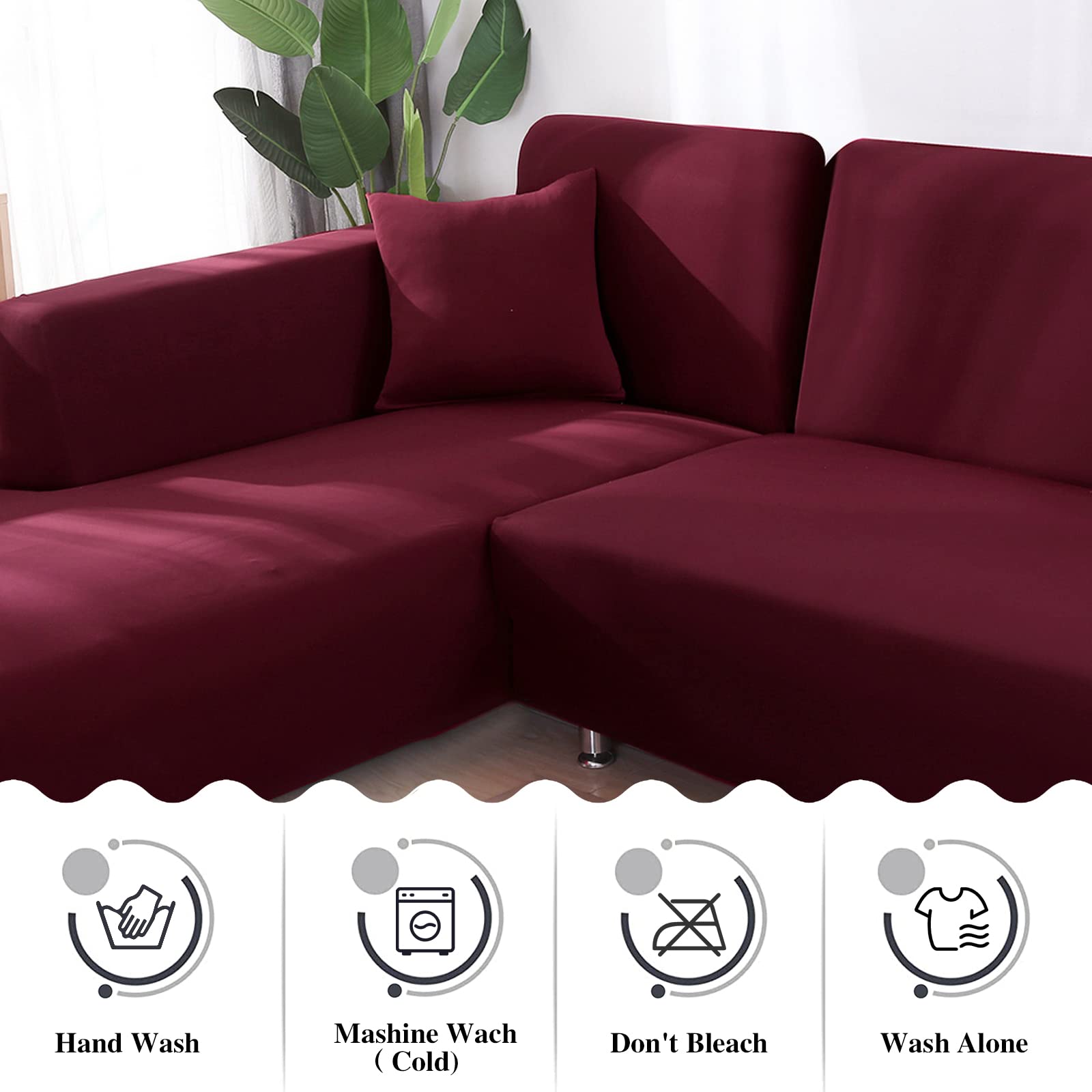 Jaotto Copridivano con Penisola Elasticizzato A Sinistra Destra, Fodere Copridivano Angolare Universale, Copridivano Antigraffio Gatto Chaise Longue Sofa Cover a Forma di L(2 Posti+2 Posti,Bordeaux)