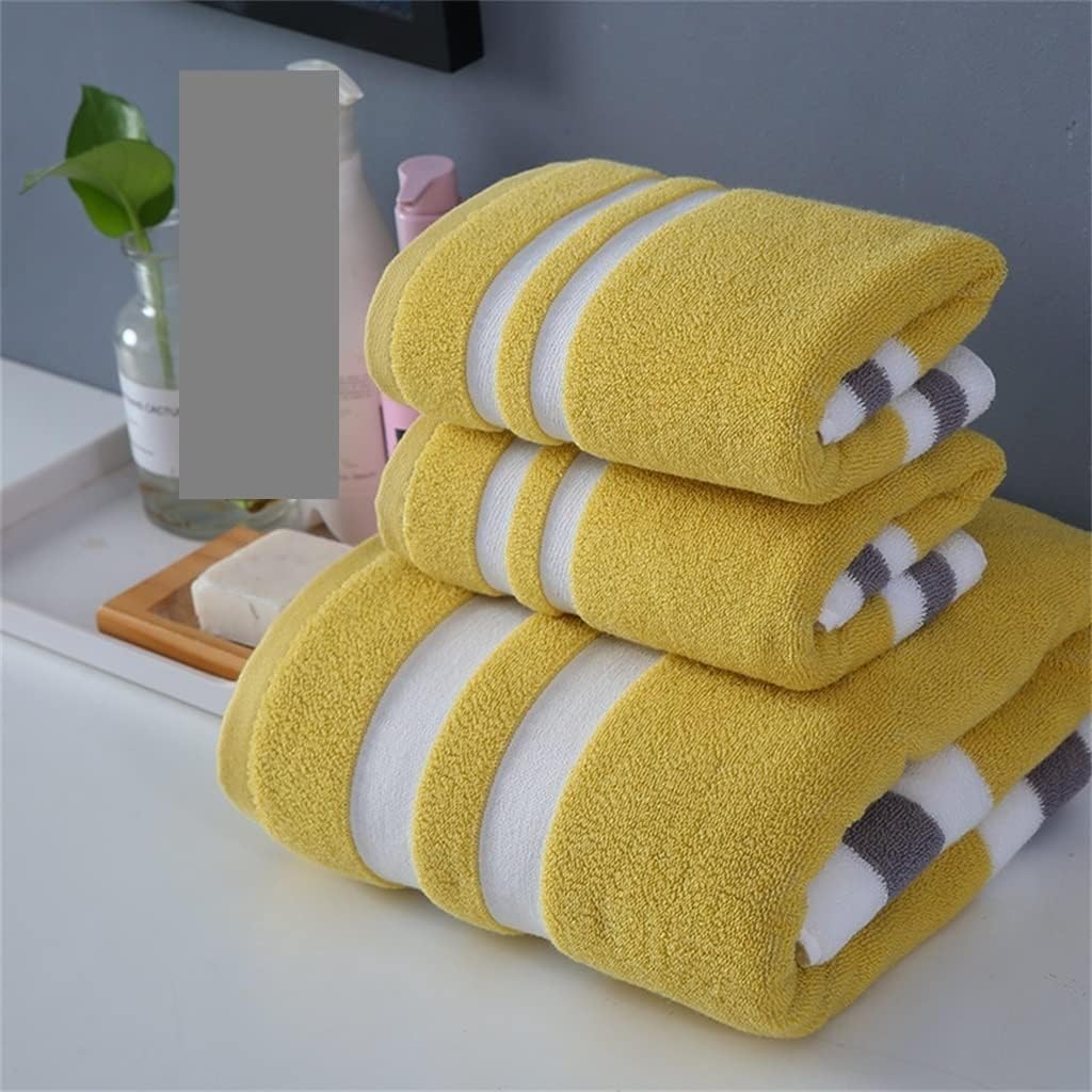 3PCS Towel Set Yellow Red Stripe Large Thick Bath Towel Bathroom Hand Face Shower Towels Home(D)
