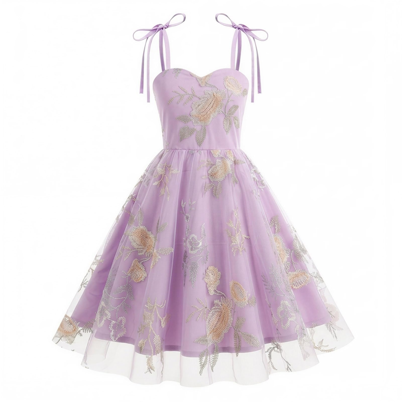 Abito da bambina in stile vintage con motivo floreale in tulle, spalline sottili, taglio svasato, elegante abito da festa