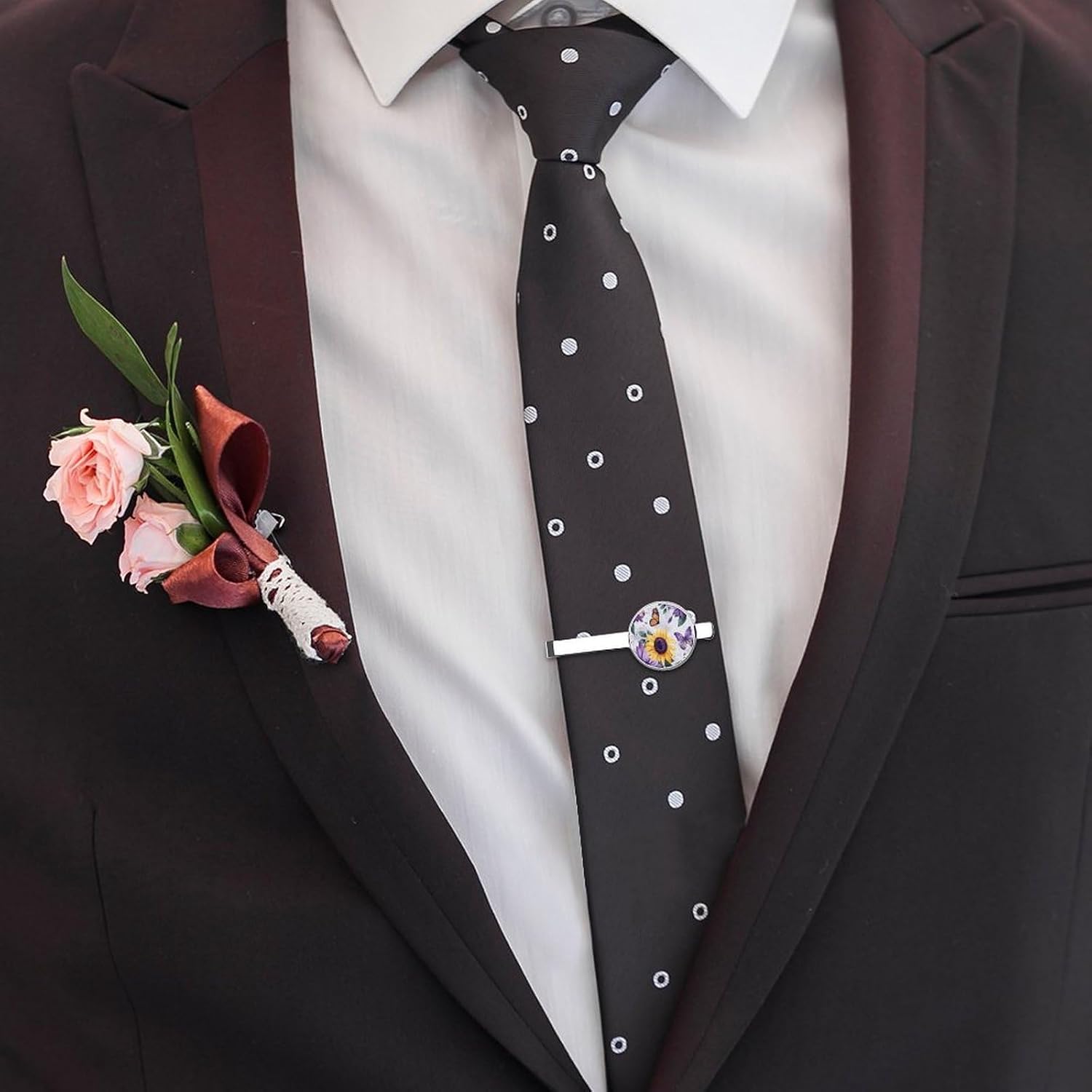 Butterfly Purple Sunflowers Tie Clip Fashion Jewelry Necktie Pin for Wedding Busiess Office Accessories
