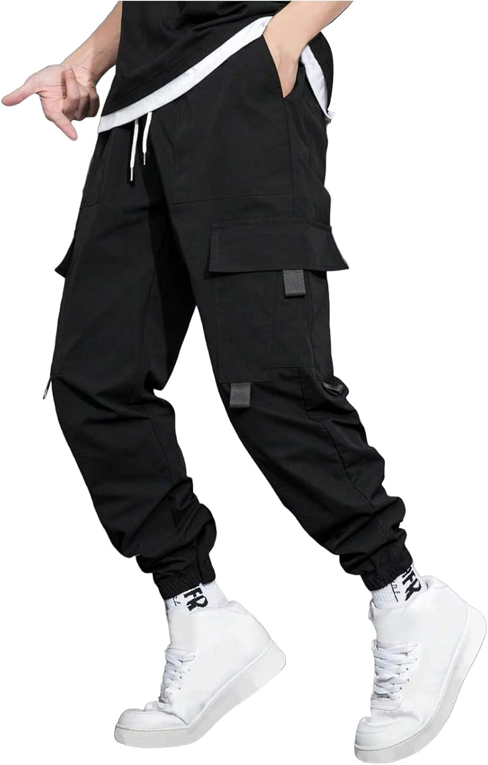 WENKOMG1 Mens Jogger Sweatpants, Casual Elastic Bottom Sports Pants Drawstring Cargo Sweatpants with Pockets, S-2XL