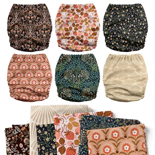 Image of Mama Koala 6 Pack Reusable Cloth Diapers 3.0 for Babies Girls Newborn, One-Size Adjustable Baby Diaper, Durable Stitching, Back Opening for Inserts, Breathable Awj Lining, Leak Prevention-Blossom
