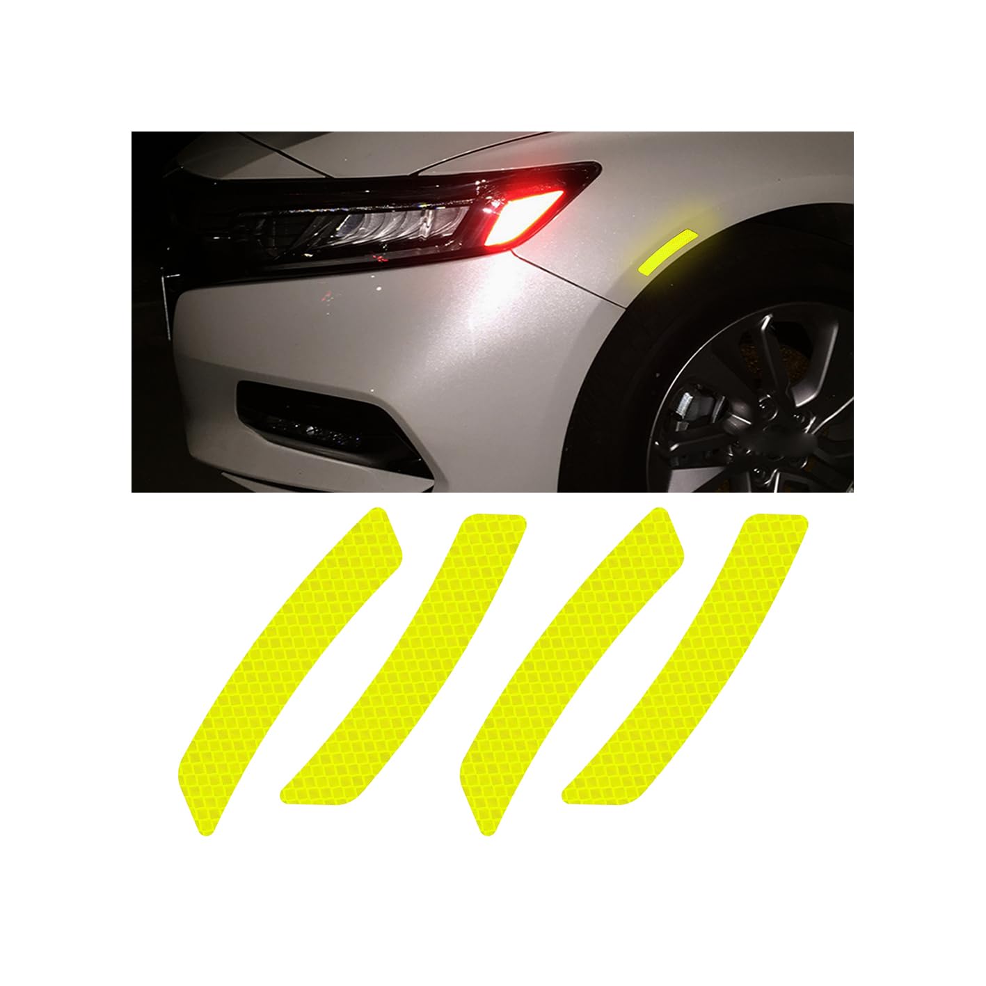 zipelo4 Pcs Car Reflective Trim Side Marker Stickers, Safety Warning Auto Protection Stripe Decal, Car Exterior Waterproof Reflector Tape Accessories for Vehicle, Bicycle, Motor (Fluorescent Yellow)