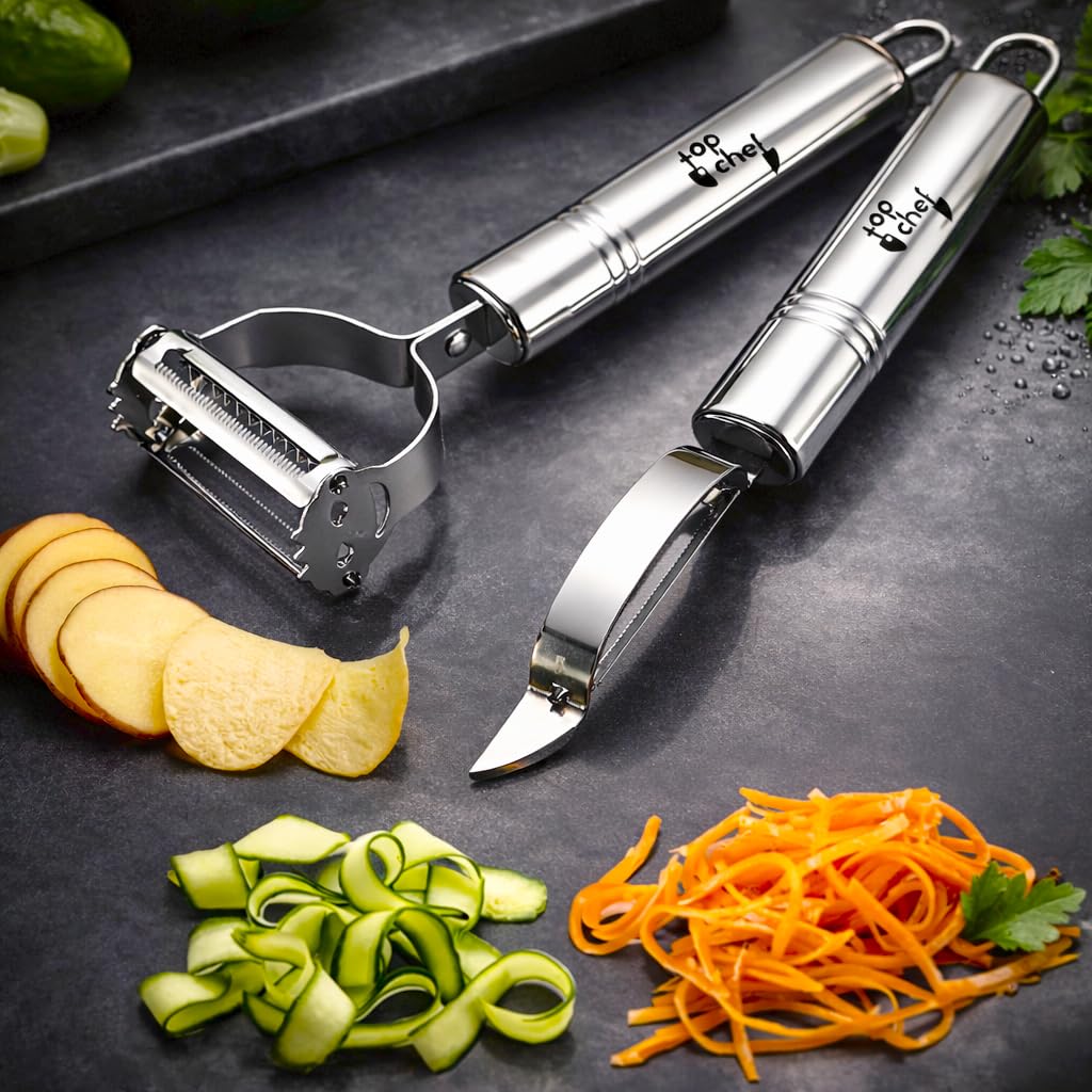 Duo 2-Piece Peeler Set – Stainless Steel Julienne, Serrated and Straight Peelers