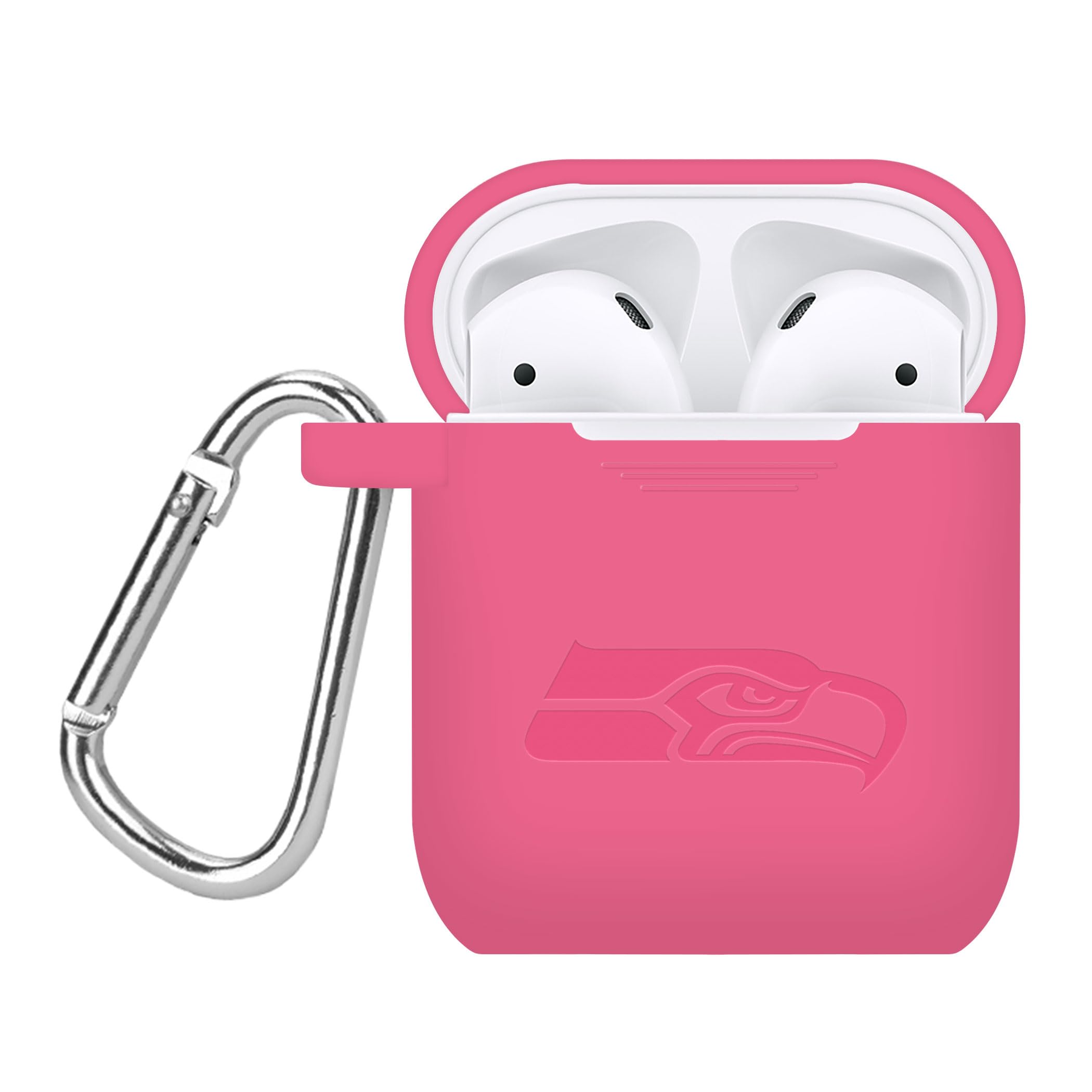 GAME TIME Seattle Seahawks Engraved Silicone Case Cover Compatible with Apple AirPods Gen 1&2 (Pink)
