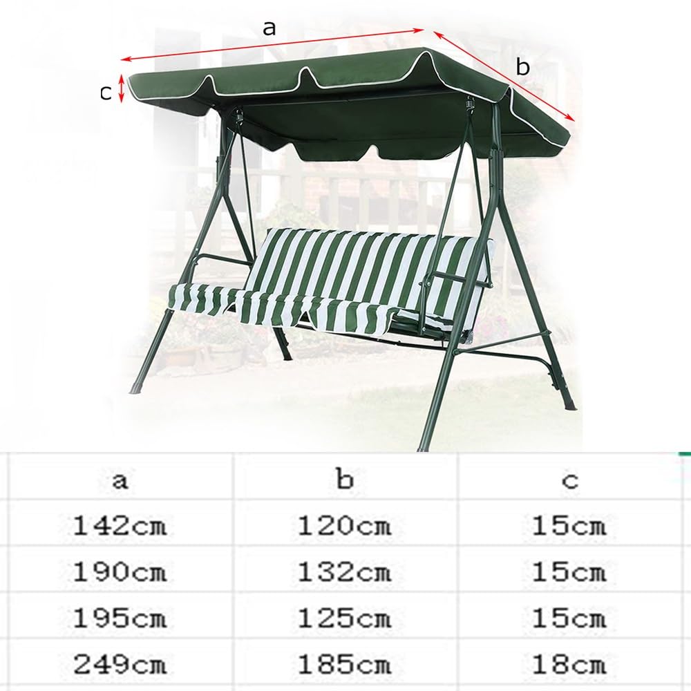 Copertura per Altalena Hollywood Impermeabile Baldacchino di Ricambio per Tettuccio Dondolo, Tenda da Sole per Altalena da Giardino 2/3 Posti(Dark Green,249x185cm(98x73inch))