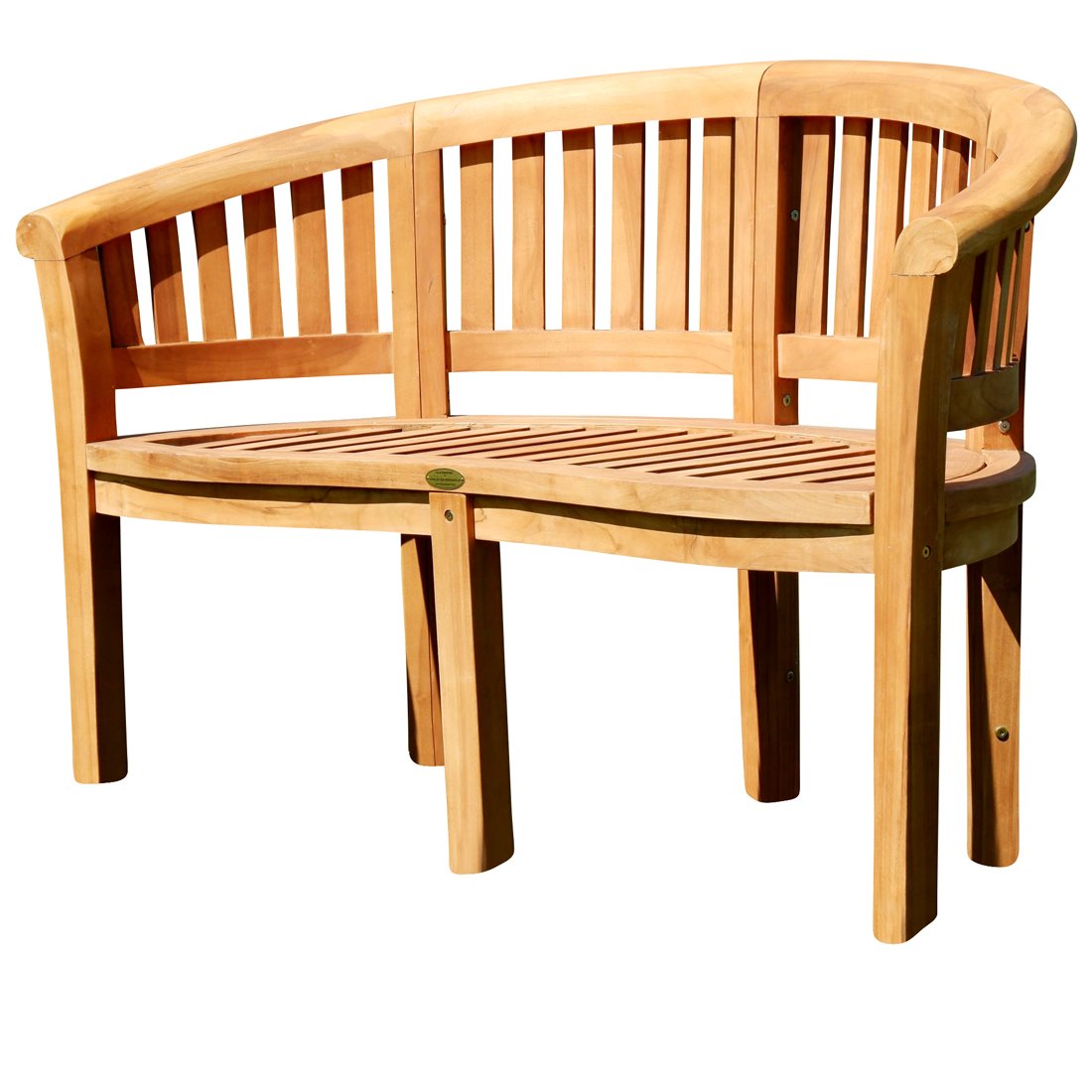 ASS ALEOS. Teak Bananenbank Gartenbank Parkbank Sitzbank 2-Sitzer Bank 120cm Holz sehr robust COCO120