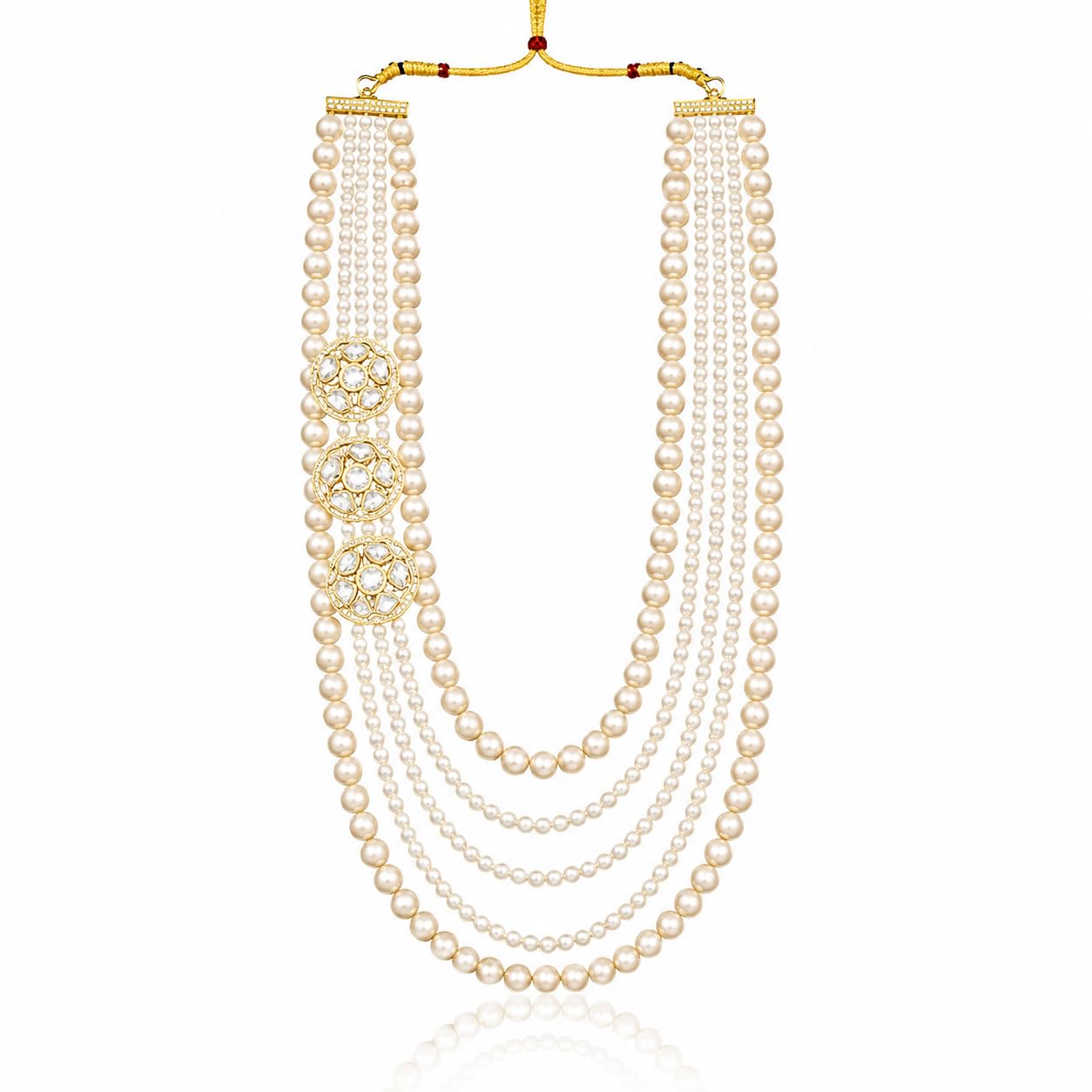 gc premium jewellery Grand Gold Plated Groom Mala with Kundan and Layered Pearls-picture-24
