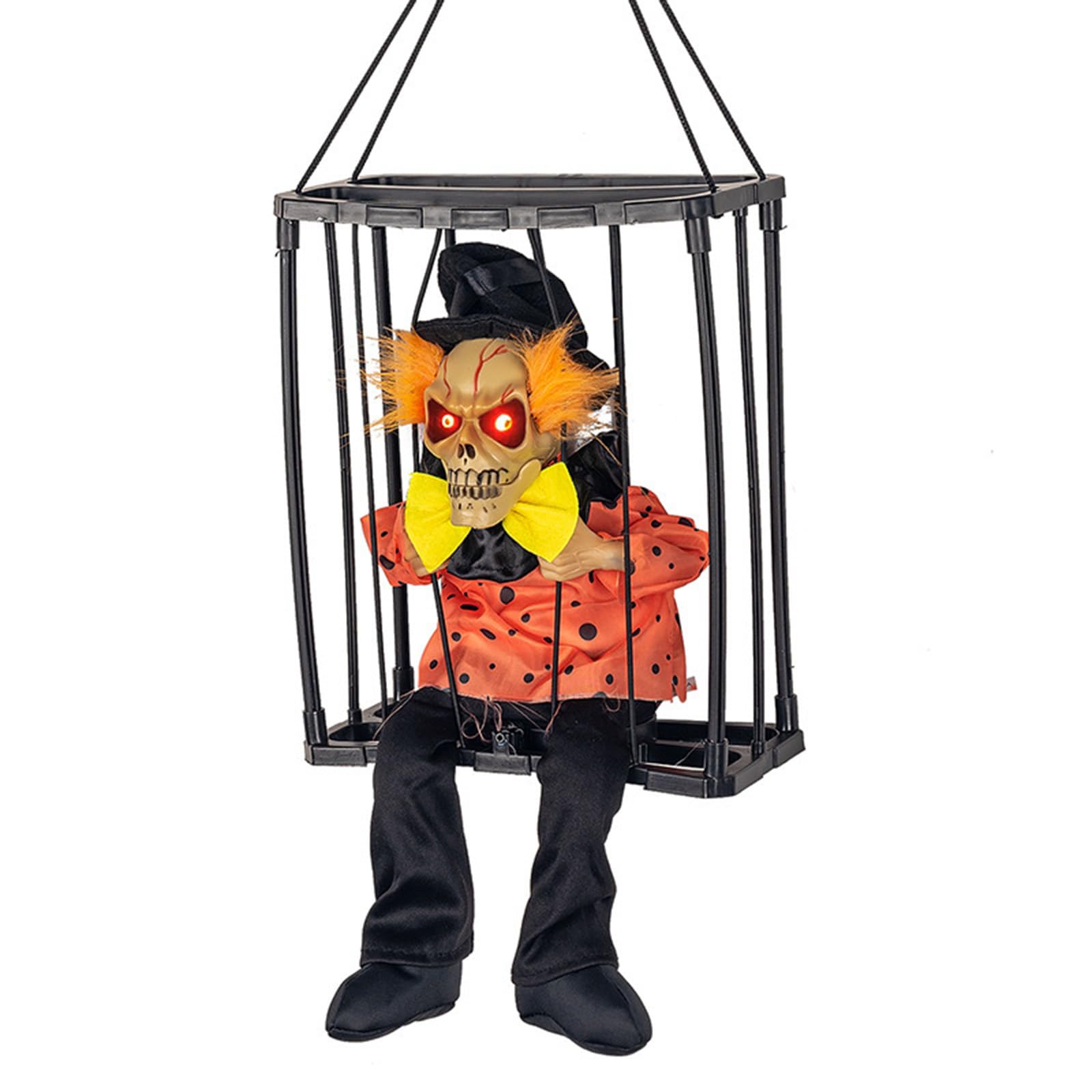 GGXDH Screaming Skeleton Prisoner Halloween Decorations with Motion Sensor, LED Light Up Eyes & Spooky Sound, Halloween Animatronics Hanging Ghost Cage for Indoor Outdoor Haunted House Decor