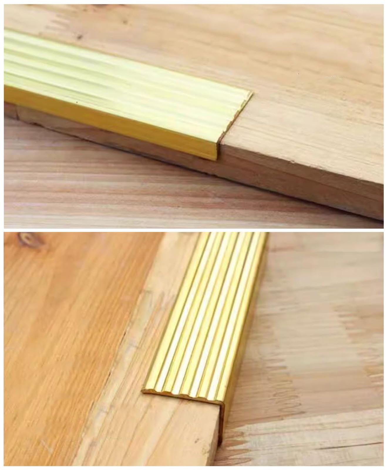 1 Pieza de moldura de latón para el Borde de la Escalera - Tira Protectora Antideslizante para escalones de Madera y baldosas - Moldura Protectora Duradera para el Borde de la Escalera (Tama