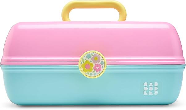Caboodles On-The-Go Girl Makeup Box, Two-Tone Pink and Light Blue, Hard Plastic Makeup Organizer Box, Built-In Mirror, Secure Latch for Safe Travel, Spacious Storage for Large Items