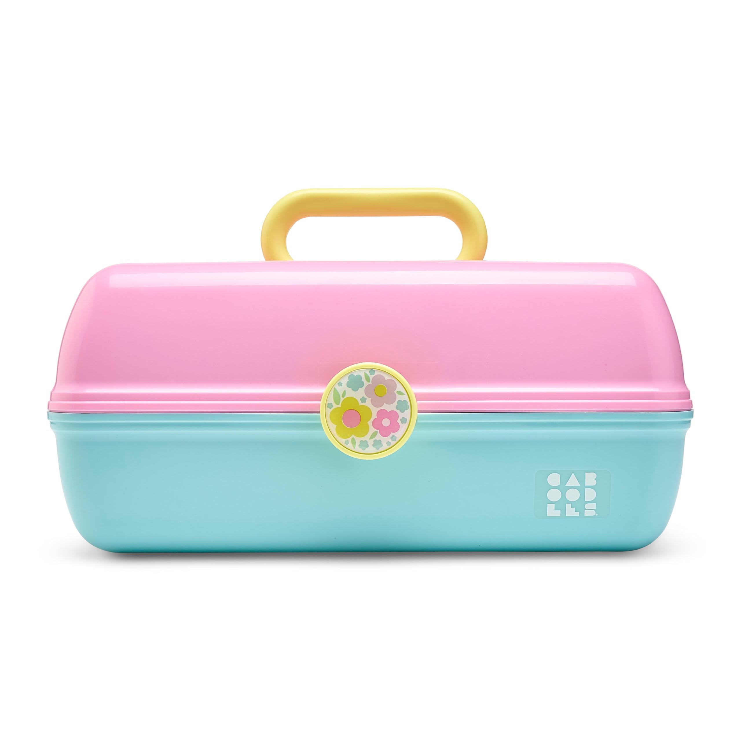 Caboodles On-The-Go Girl Makeup Box, Two-Tone Pink and Light Blue, Hard Plastic Makeup Organizer Box, Built-In Mirror, Secure Latch for Safe Travel, Spacious Storage for Large Items