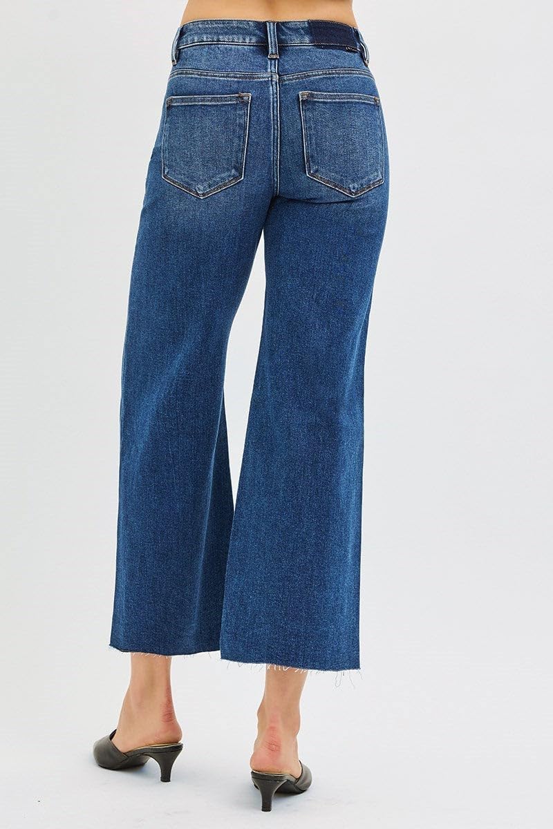 Risen Jeans - Mid Rise Raw Hem Wide Leg Cropped Jeans - (27" Inseam) - PWC21093 - Includes Official Tag