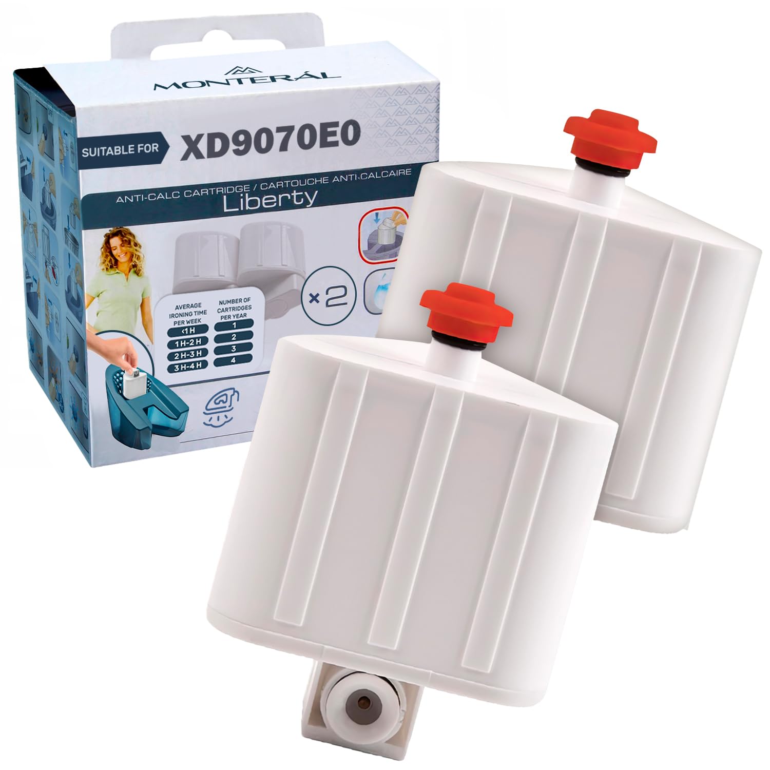 2 Stück Antikalk Kartusche für Dampfbügeleisen Adaptiertes Modell mit dem Originalcode XD9070E0 für Tefal Dampfbügelstation für Rowenta für Calor Liberty Serie - MONTERAL