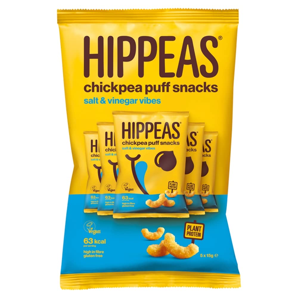 HIPPEAS Salt & Vinegar Chickpea Puff Vegan Crisps Multipack | 5 x 15g Packets | Plant-Based, Source of Protein | Free from Gluten & Artificial Flavours | Light & Crunchy - 62 calories per serving