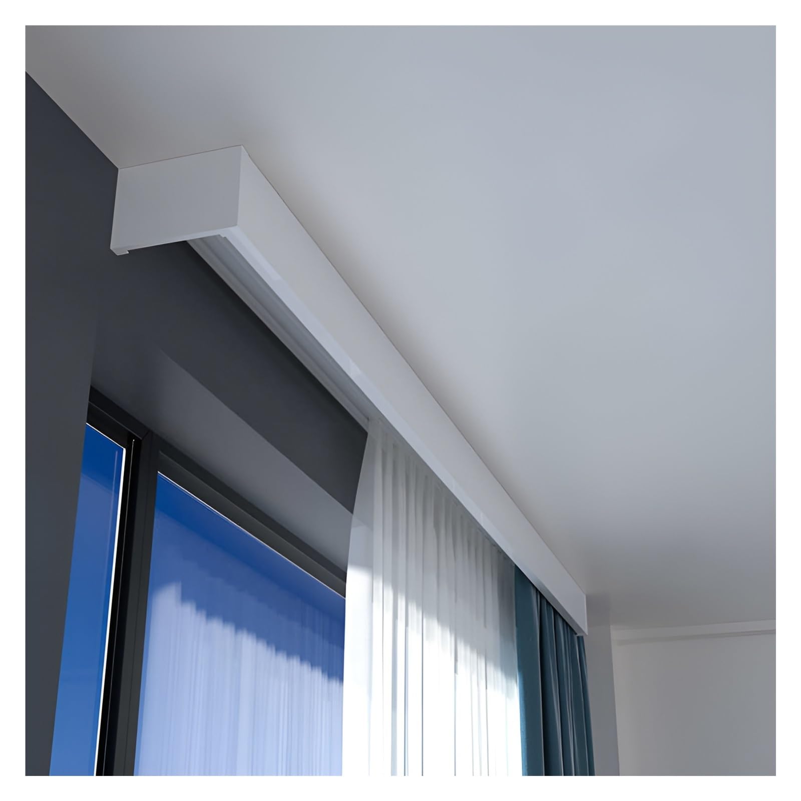 Fensterrahmen aus Aluminiumlegierung mit Schiene, 62,4 Zoll (ca. 159 cm) breite dekorative Gardinenblende, stilvolle Zierleiste für Decken- und Wandgardinen