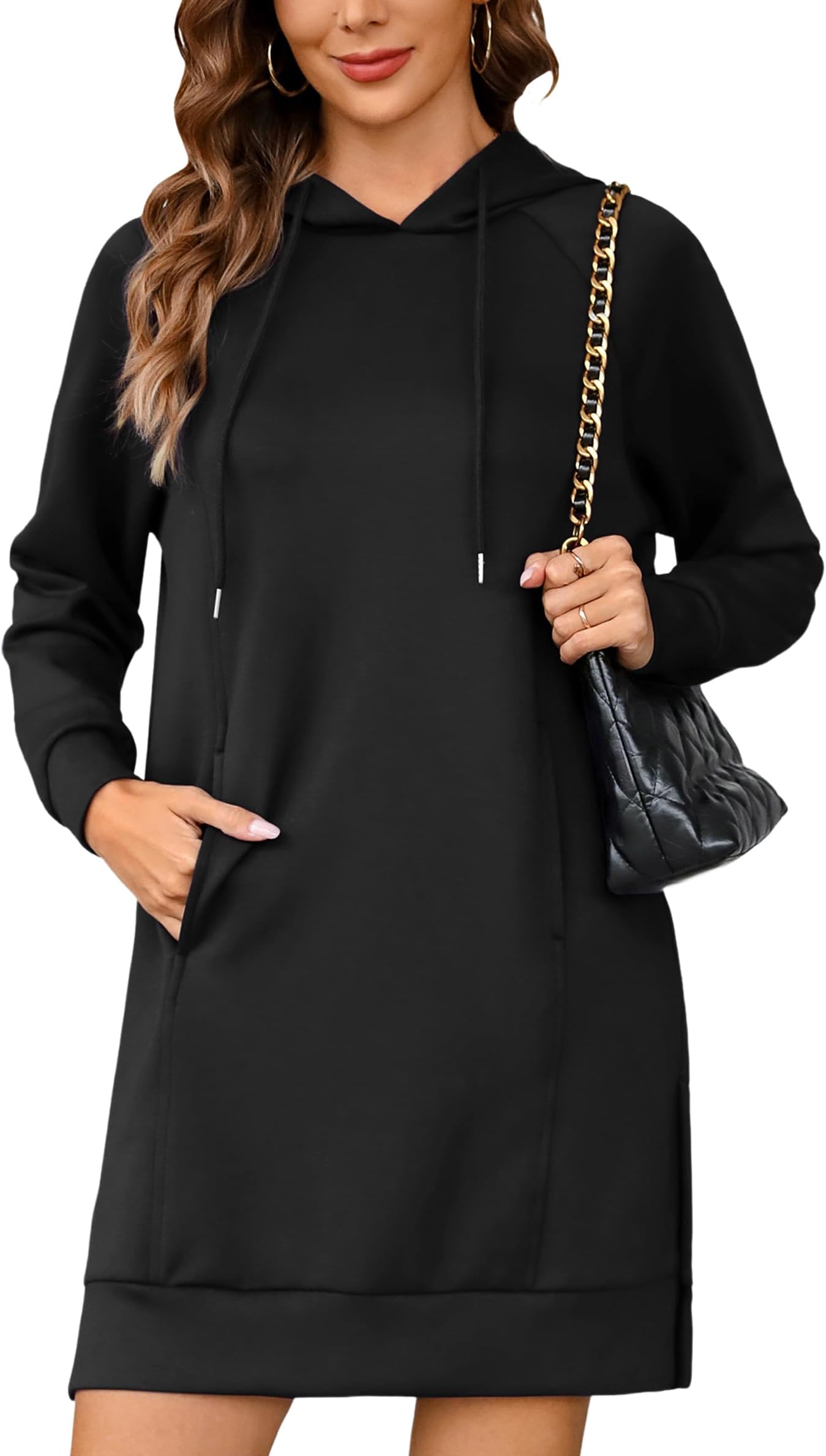 Hoodie Dress for Women Sweatshirt Dress Oversized Casual Split Hem 2025 Fall Winter Pullover Dresses with Pockets