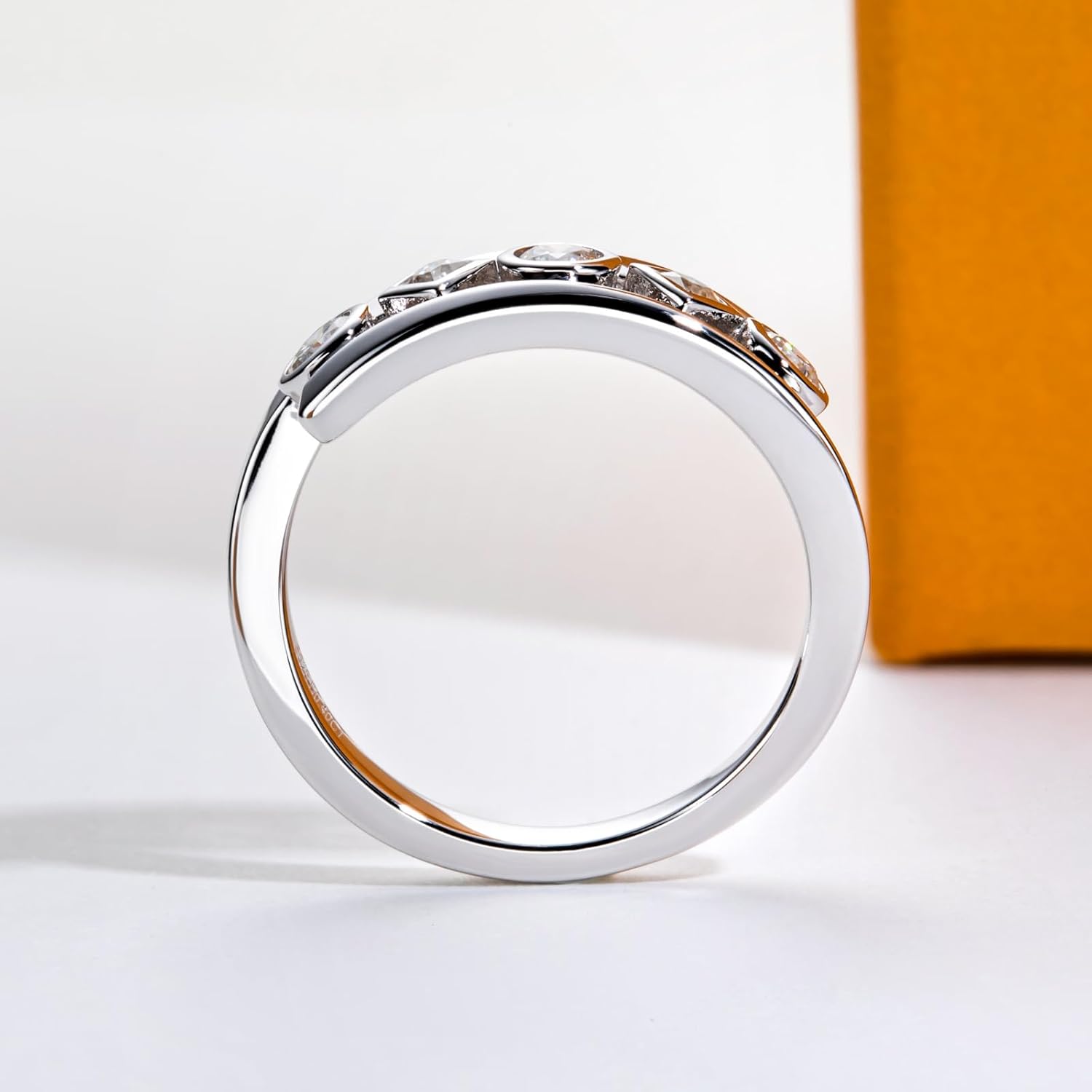 Moissanite Wedding Bands Engagement Rings D Color VVS1 Clarity 925 Sterling Silver 5 Stones Eternity Anniversary Band Moissanite Statement Wedding Ring for Women Men with Certificate - Image 7