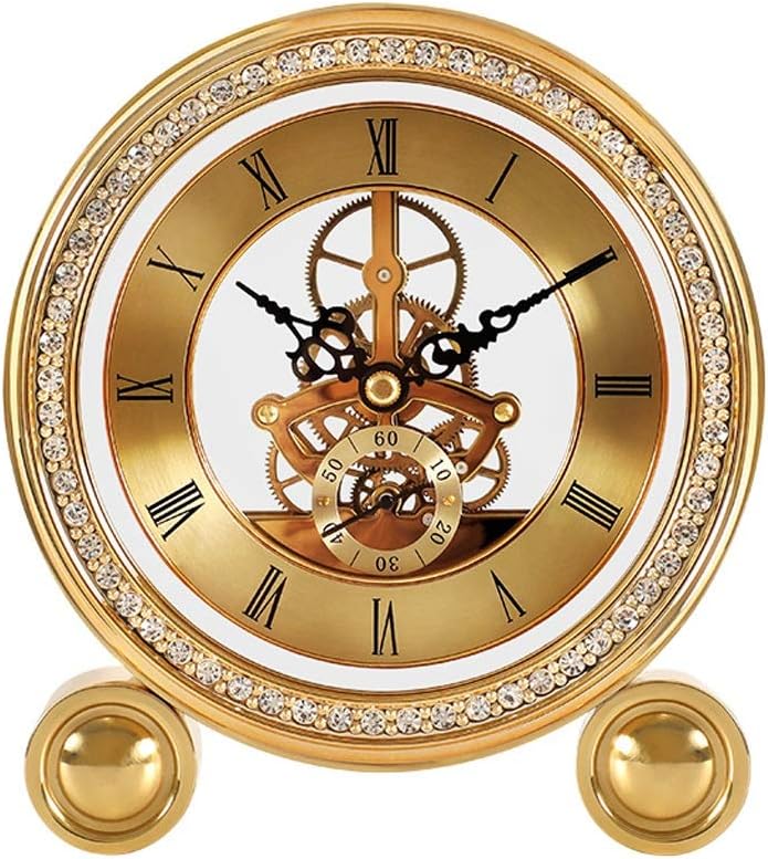 Grandfather Clocks Pure Copper Table Clock Brass Imitation Mechanical Movement Desktop Clocks Living Room Desktop Ornaments High-end Table Clock Mantel Clock (A)