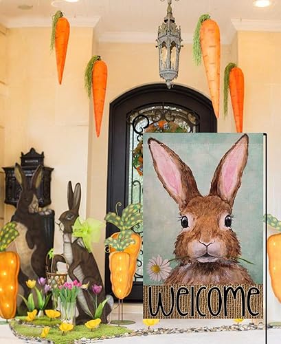 Miniatura 4 de BLKWHT Bandera de jardín de conejo de Pascua de 12 x 18 pulgadas, vertical, de doble cara, de bienvenida, floral, primavera, granja, vacaciones,