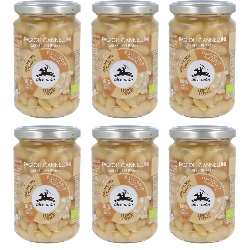 Alce Nero Fagioli Cannellini Biologici, Lessati, 300g, Confezione da 6