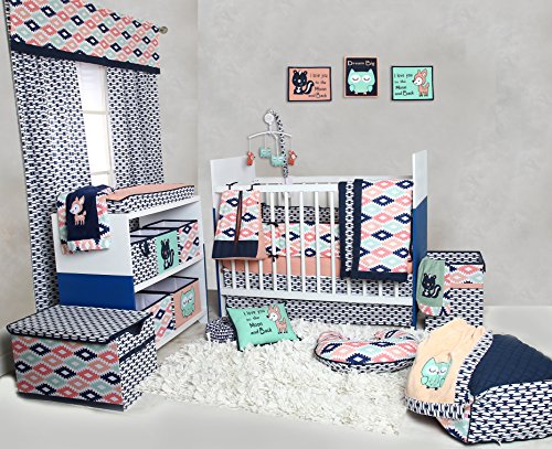 image for Bacati Aztec Girls 10-Piece Nursery-in-a-Bag Girls Crib Bedding Set wi