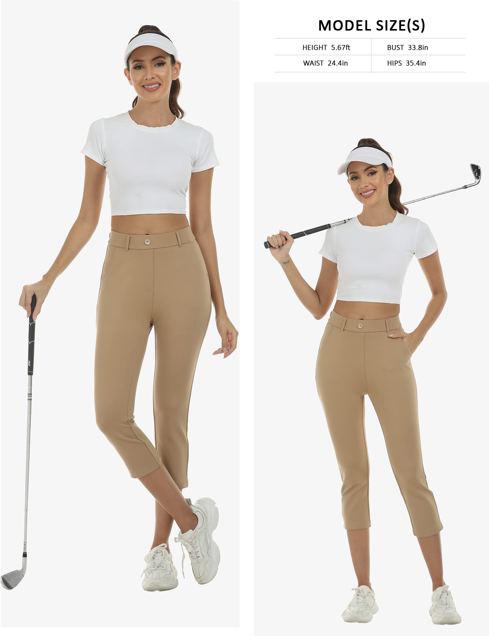 MoFiz Pantalon capri de golf pour femme - Extensible - Coupe ajustée - Coupe droite - Avec poches - Pantalon de bureau