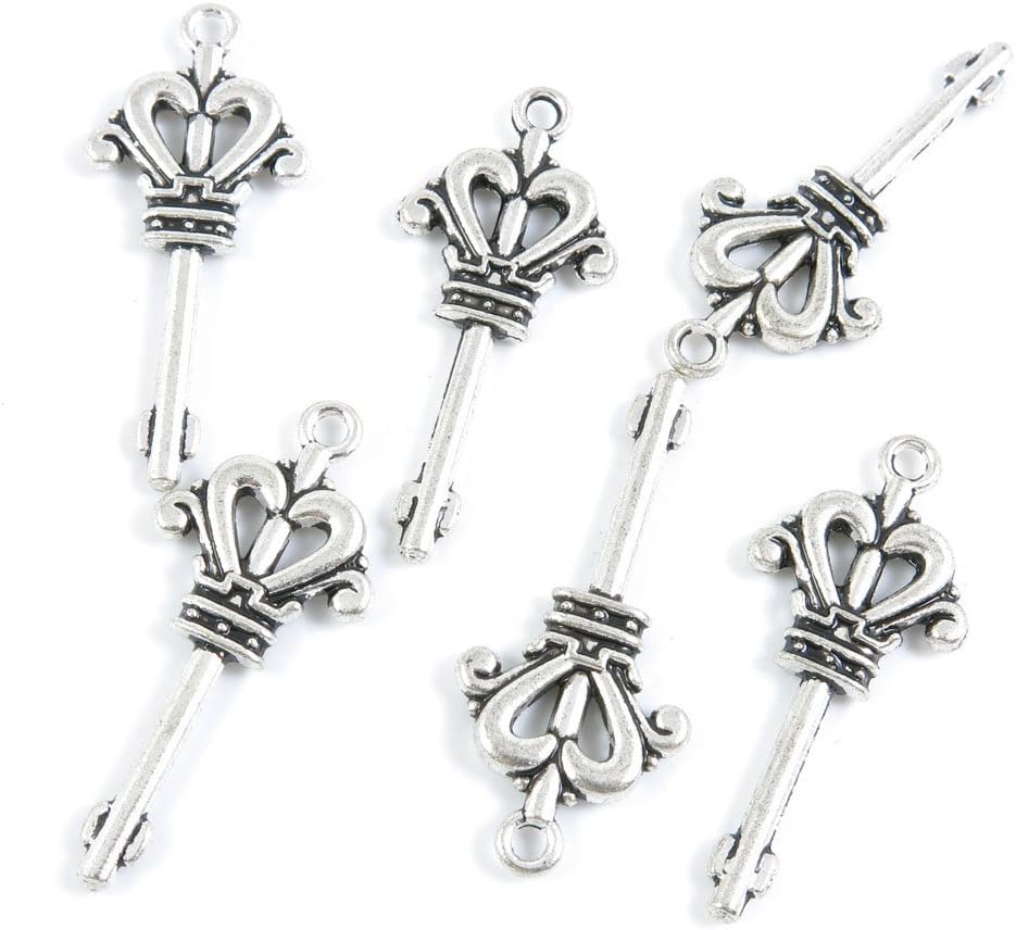 90 Pieces Jewelry Making Charms Antique Silver Tone for Necklace Pendant Bracelet O7KI0 Crown Skeleton Key