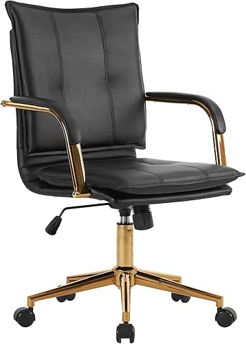 MOJAY Mid-Back Ergonomic Leather Office Desk Chair, Modern Upholstered Computer