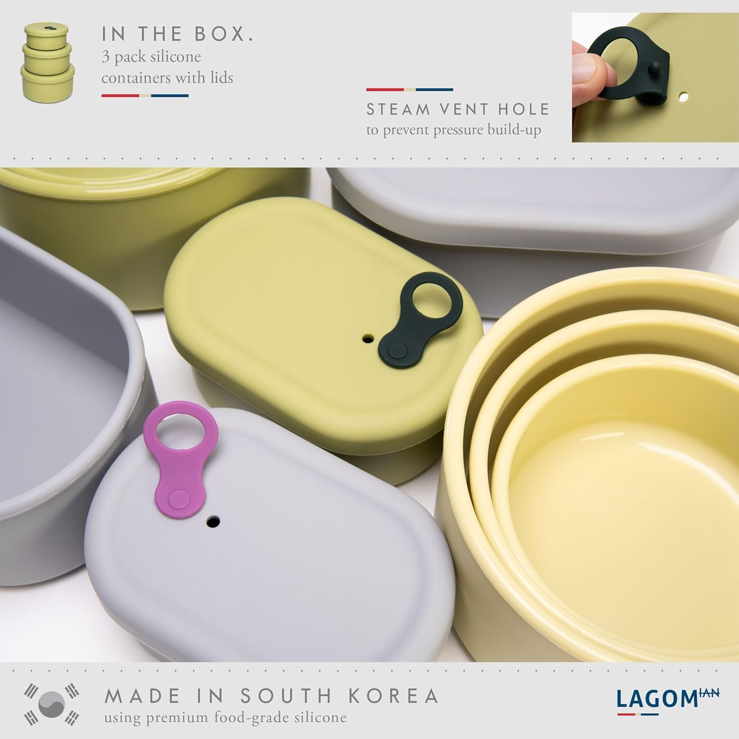 Amazon｜Lagomian 韓国製、入れ子式のハードシェルシリコン食品保存