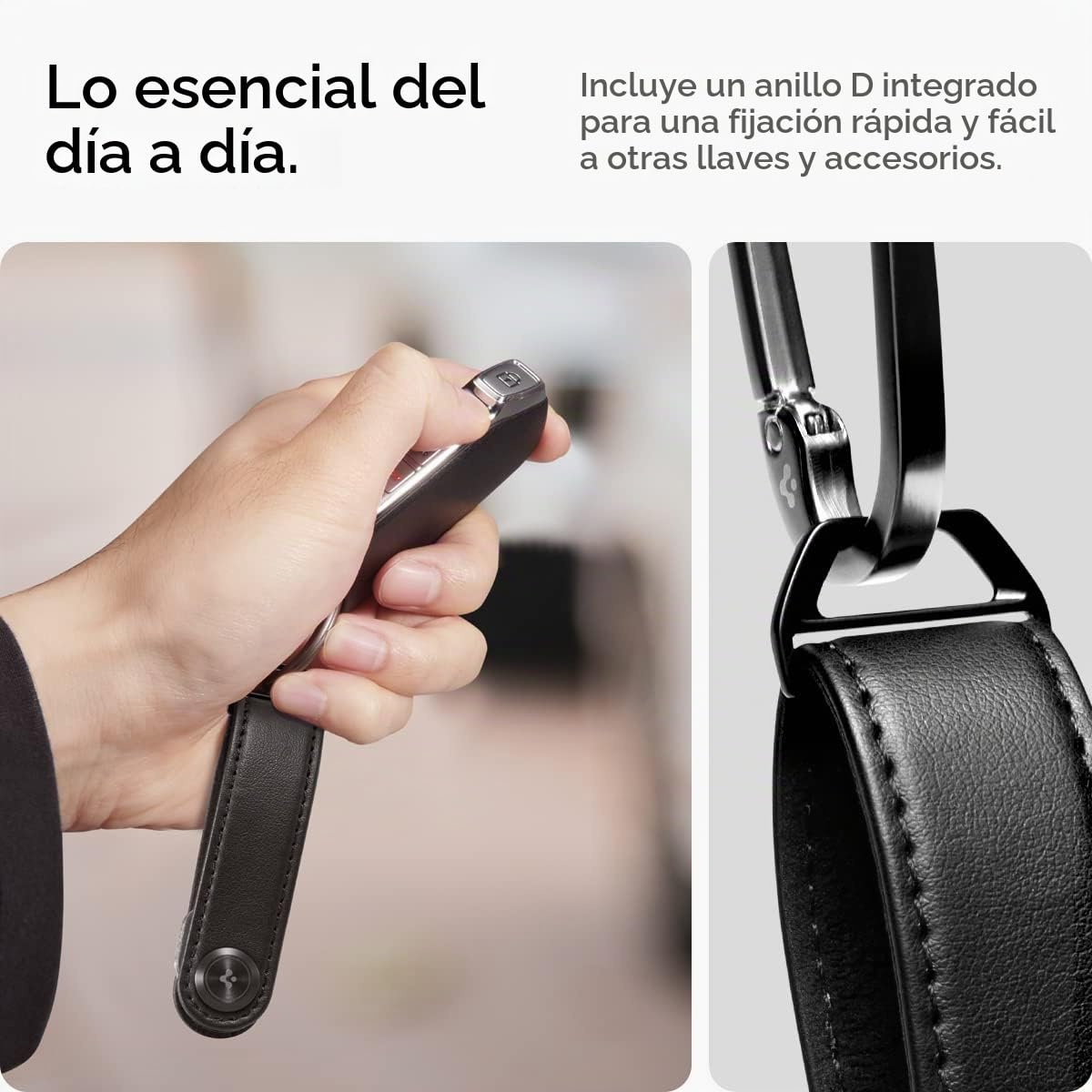 Spigen Valentinus Llavero de Cuero para hombres y mujeres - Negro