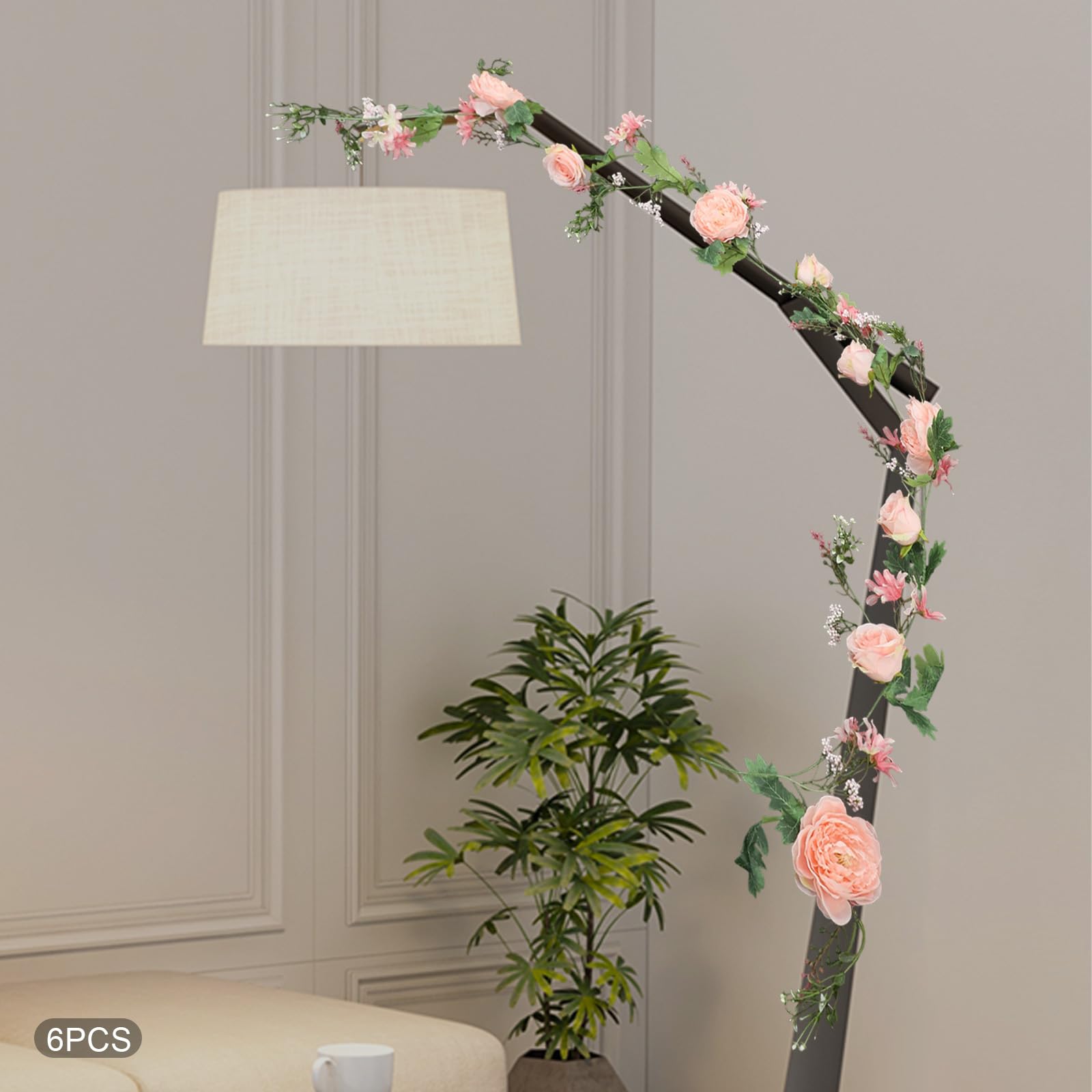 Blumengirlande Dekorative Kunstblumen Kunstblumengirlande Künstlich Rose Wohnraumdekoration 6 Stück,1.8m für Tür, Hochzeit, Party, Wand - Grün, Rosa