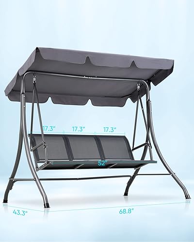 Miniatura 9 de Canopy - Silla columpio para porche, columpio ajustable de 3 asientos para patio con cojín extraíble, jardín, patio trasero, rayas verdes y blancas