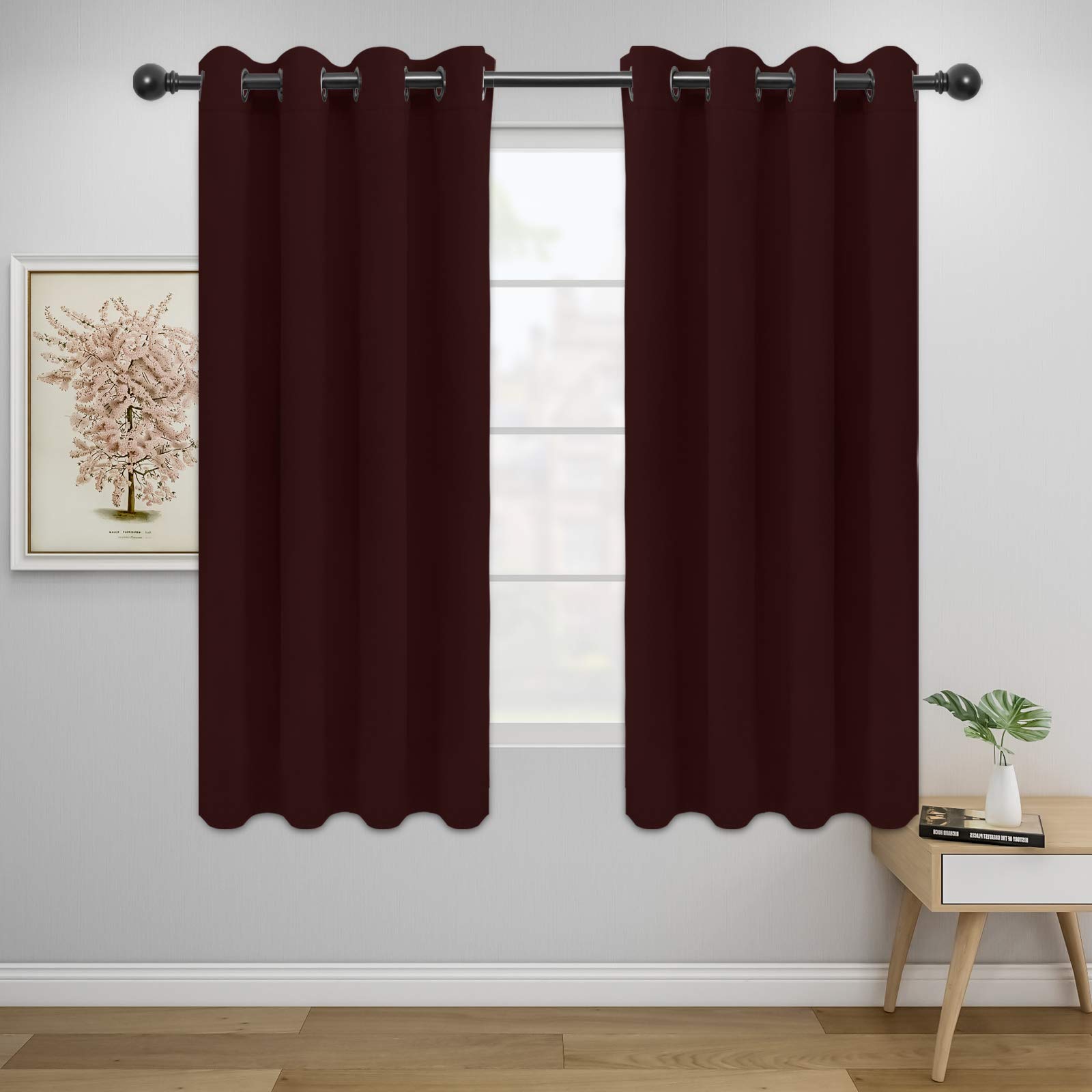 Easy-Going Blackout Curtains for Bedroom, Solid Thermal Insulated Grommet and Noise Reduction Window Drapes, Room Darkening Curtains for Living Room, 2 Panels (52x63 in,Wine) — image 1