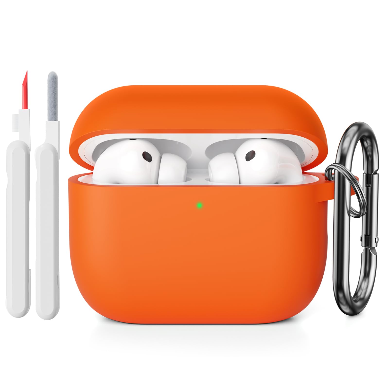 KOKOKA Funda de Silicona Compatible con AirPods Pro 3.ª Generación con Kit de Limpiador, Anti-rasguños, Anti-Polvo, Funda Case Silicona para AirPods Pro 3 con Mosquetón, LED Frontal Visible, Negro — view 45