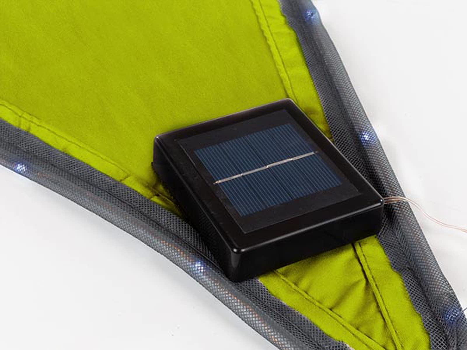 Solarny żagiel przeciwsłoneczny, trójkąt z 107 diodami LED, 3,6 m, odporny na działanie wody, z oczkami, zestaw montażowy, kolor limonkowy