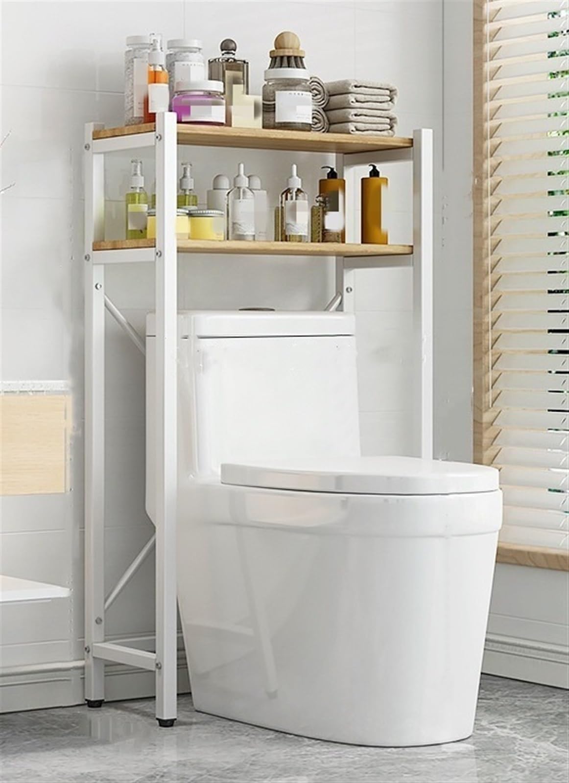 Scaffale autoportante per WC, mensole da bagno a 3 livelli, gambe regolabili, ripiano sopra il WC, multiuso, design salvaspazio (bianco, 63,5 x 28 x 126 cm)