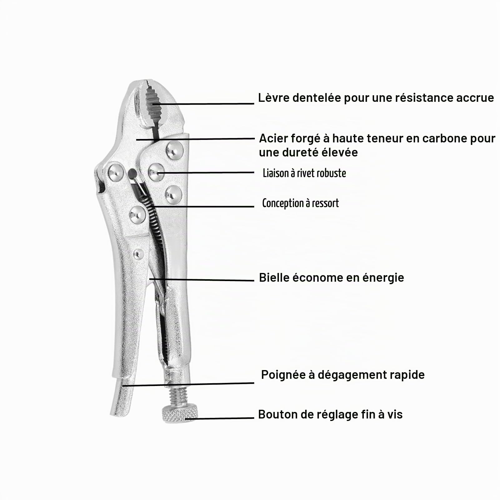 2 Pièces Jeu de Pinces-étau en Acier à Haute Teneur en Carbone Pinces-étau à Mâchoire Droite de Verrouillage Ensemble Outils à Main