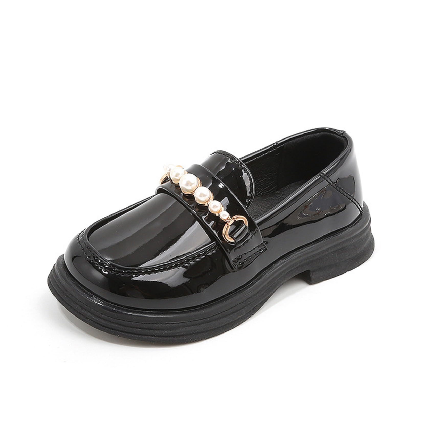 Zapatos Mocasín Elegantes de Niña con Perlas Charol sin Cordones Tallas 22-36