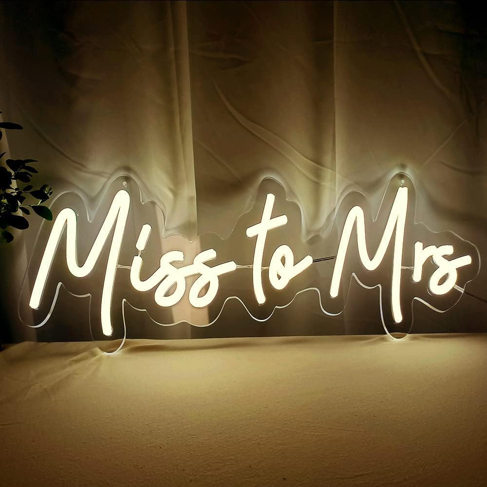 BPA LED Light Sign Neon Sign,Wedding Party Light, Couple Wall Art, Personalized Engagement Lights (Miss to Mrs)