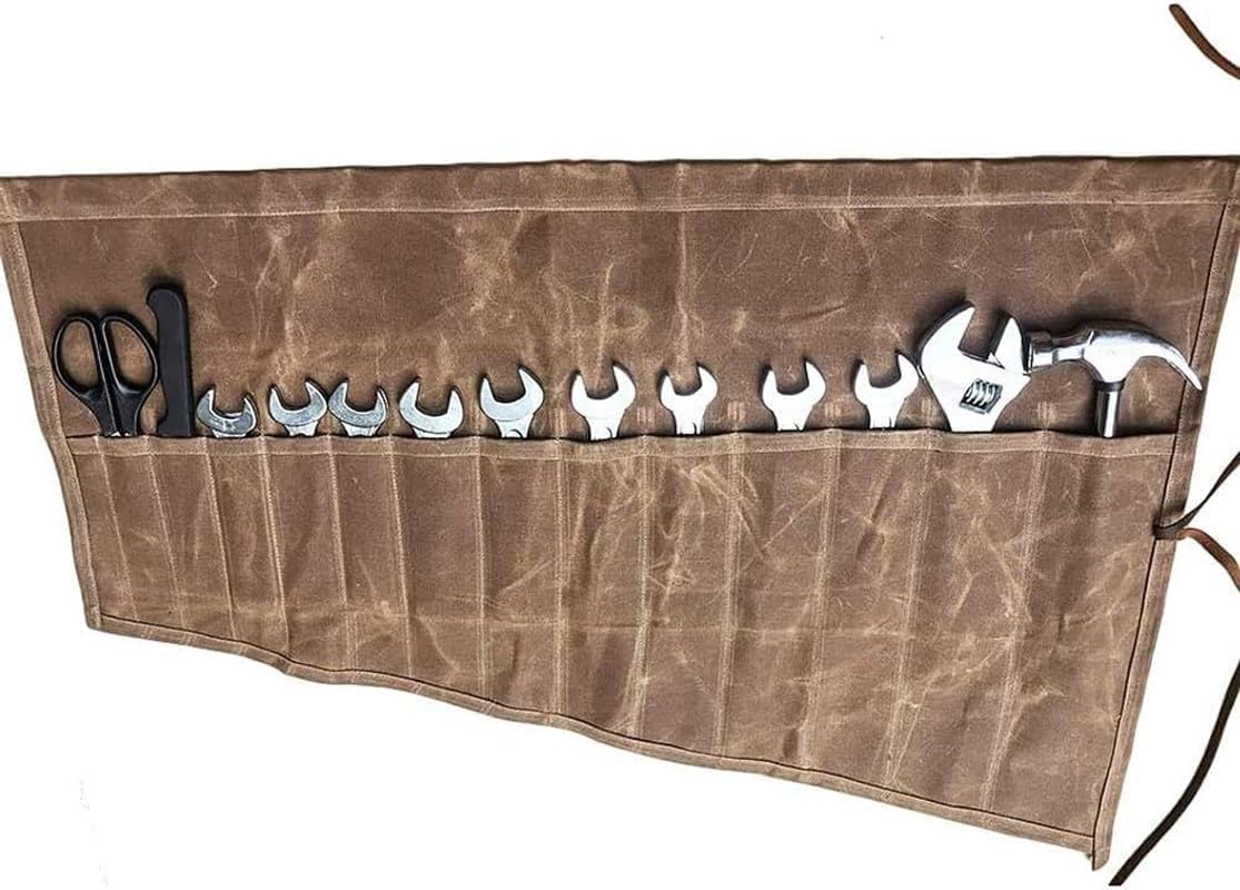 14 Pockets Tool Roll Bag | Wrench Organizer Pouch for Garage, Bike & Car Tools (Tan) 2