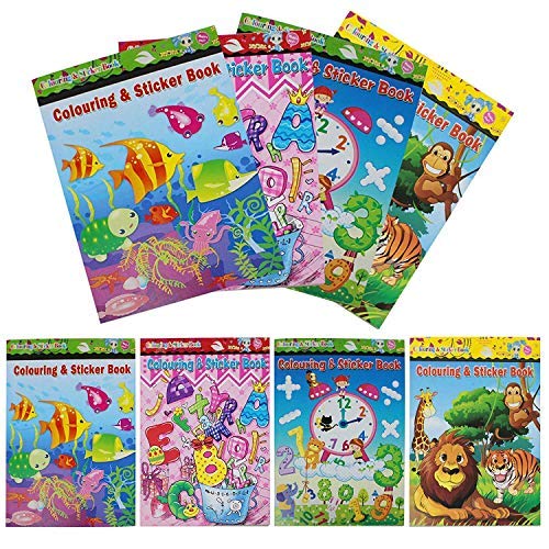 24 Set Assorted Colouring & Sticker Books | Kids Arts Activity | Birthday Party Bag Favor | School Supplies & Prizes | Educational Learning Tool | Mini Coloring Books for Kids Girl and Boys