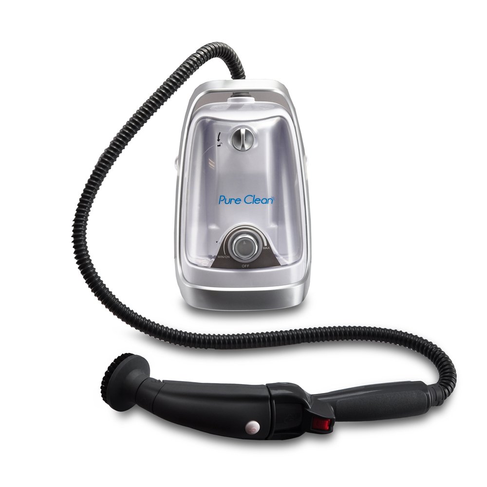 Pure Clean - Heavy Duty Power Steam Cleaner - Handheld Steamer Multi Piece Kit with Rotating Scrubber - 3’ Easy to Maneuver Extension Hose,1200 Watt Heating Element for Quick Use