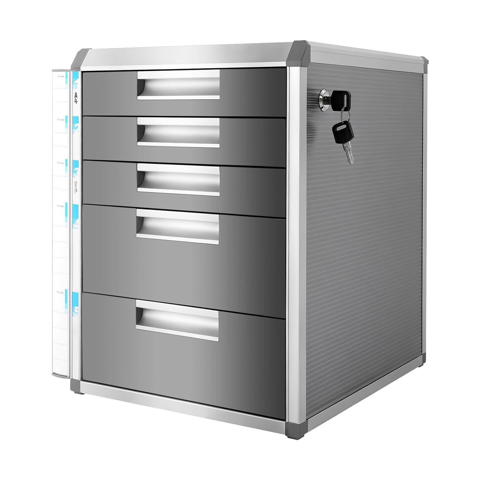 Organizzatore da scrivania con telaio in lega di alluminio a 5 cassetti, scatola di immagazzinaggio cartelle bloccabili, ideale per riporre forniture per ufficio