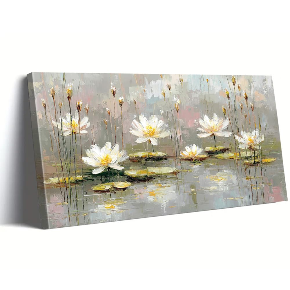 AEFOUU Water Lily Wall Decor Canvas Painting Prints Poster Abstract Wall Art Modern Home Decor Artwork Poster for Living Room(55x110cm/22x44in/Frameless)