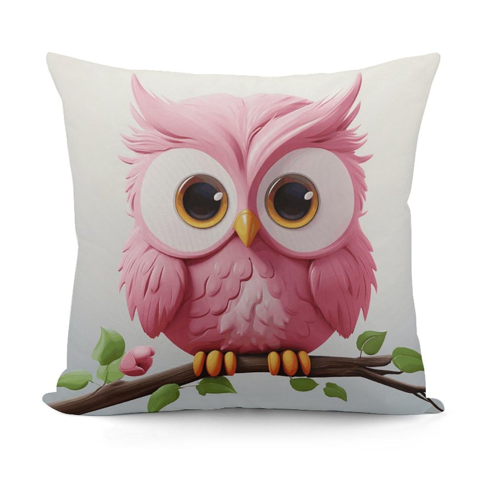VstaDank A Pink Owl Pillow Covers Soft Plush Decorative Square Pillow Cover Modern Breathable Pillowcases Pillowcase with Invisible Zipper 18x18 Inches for Sofa Living Room