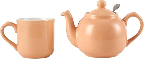 Miniatura 6 de London Pottery Tetera Farmhouse con infusor, cerámica, albaricoque, 2 tazas (20.3 fl oz)