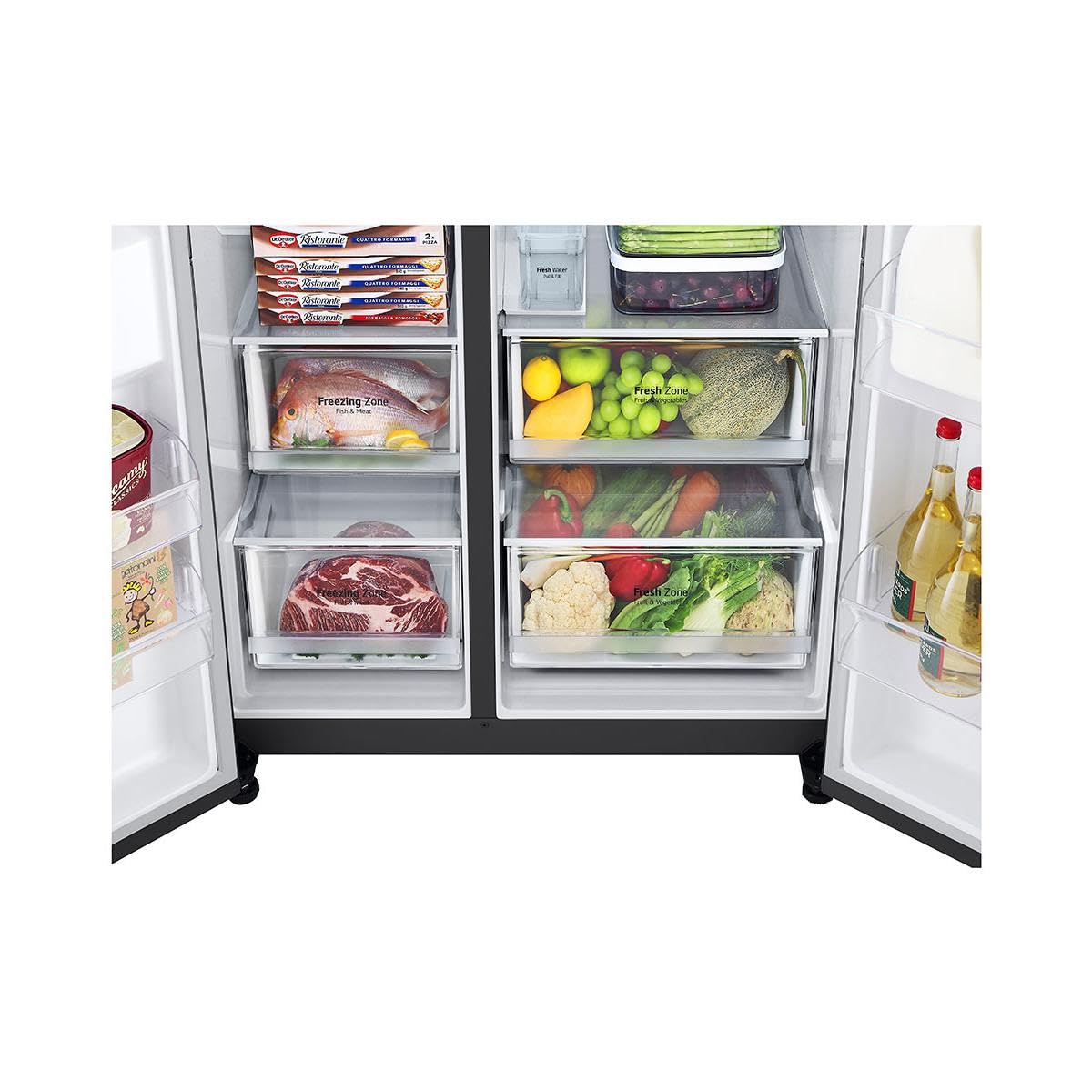 LG GSLV71MCTD Frigorifero Americano Side-by-Side, Classe D, Frigorifero No Frost, 635L, Wi-Fi, Tecnologia Door & Linear Cooling, Dispenser acqua e ghiaccio senza allaccio, Smart Diagnosis, Nero
