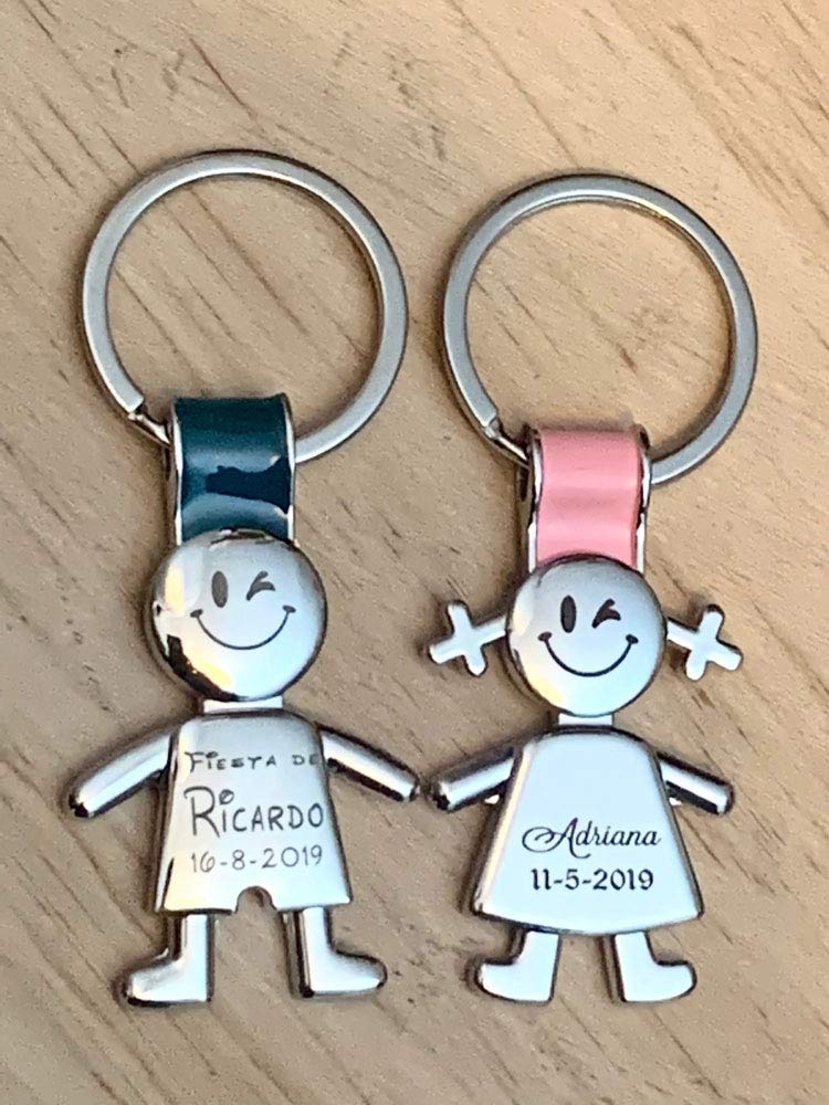 regalo grabado - Llaveros Personalizados Forma Niño, Niña con Texto y Carita elegida | Ideal para Comunión, Bautizo, Cumpleaños, Evento | Metal macizo | Unidades